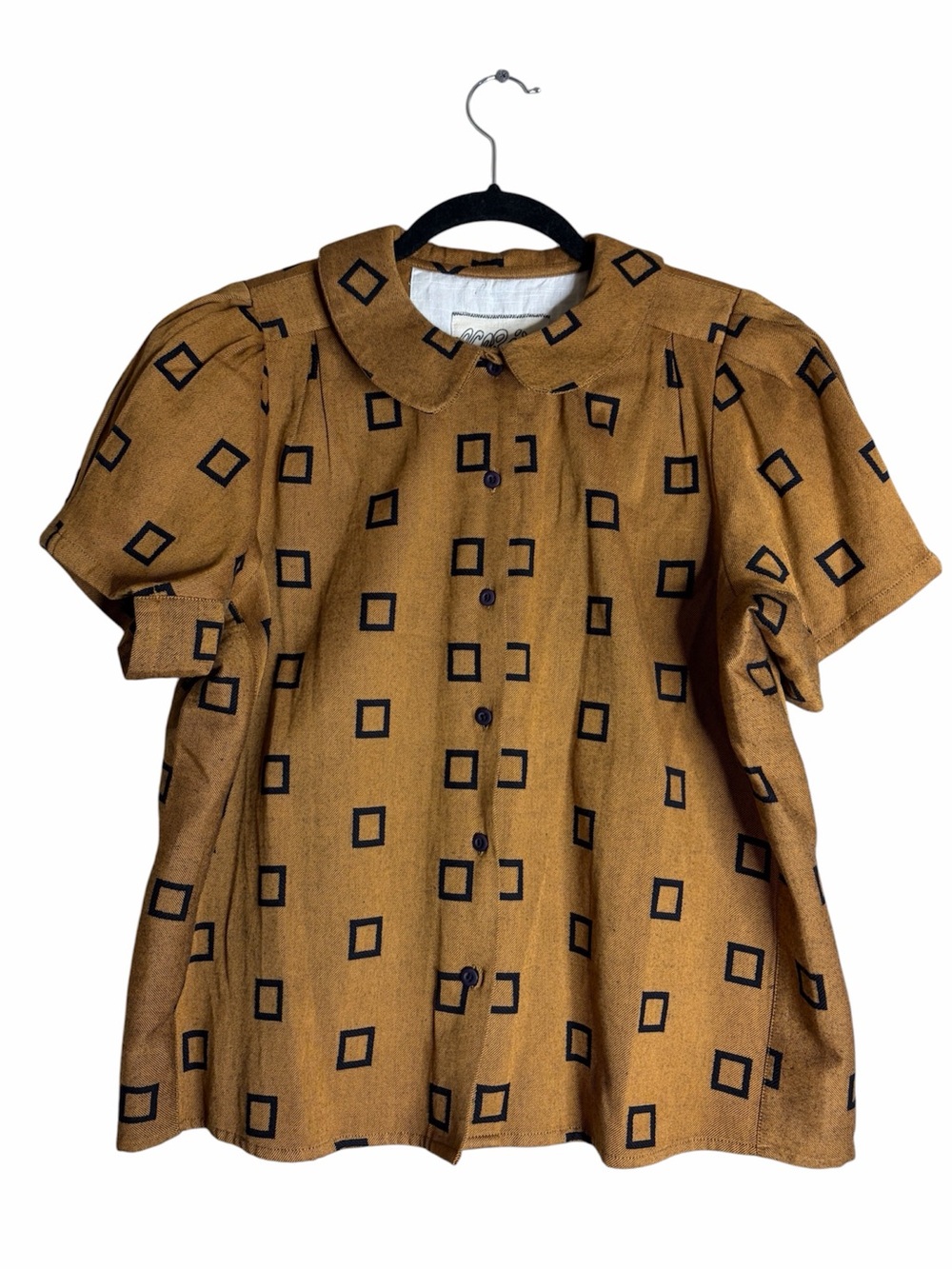 Ace & Jig Brown Button-Front Square-Print top size M 100%cotton